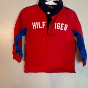 Tommy Hilfiger Kids Red and Blue Long Sleeve Polo Shirt XXS (2-3)